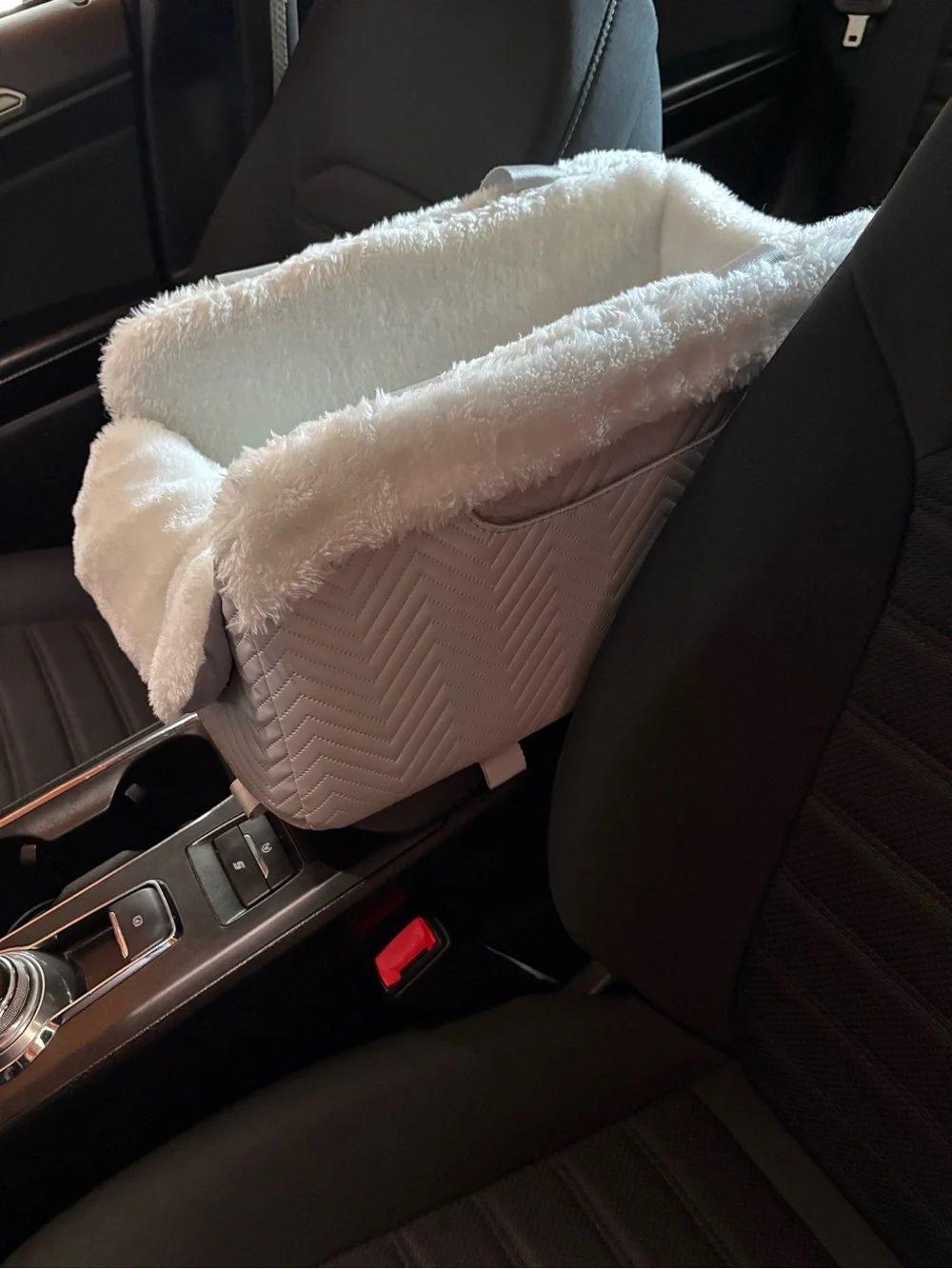 White & Gray Quilted Sherpa Small Pet Carrier Tote For Middle Console